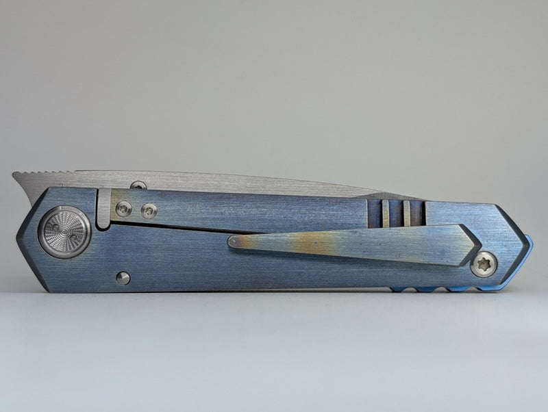 *Consignment* Sergey Rogovets iCePick Blue Anodized Titanium Frame Lock Folding Knife