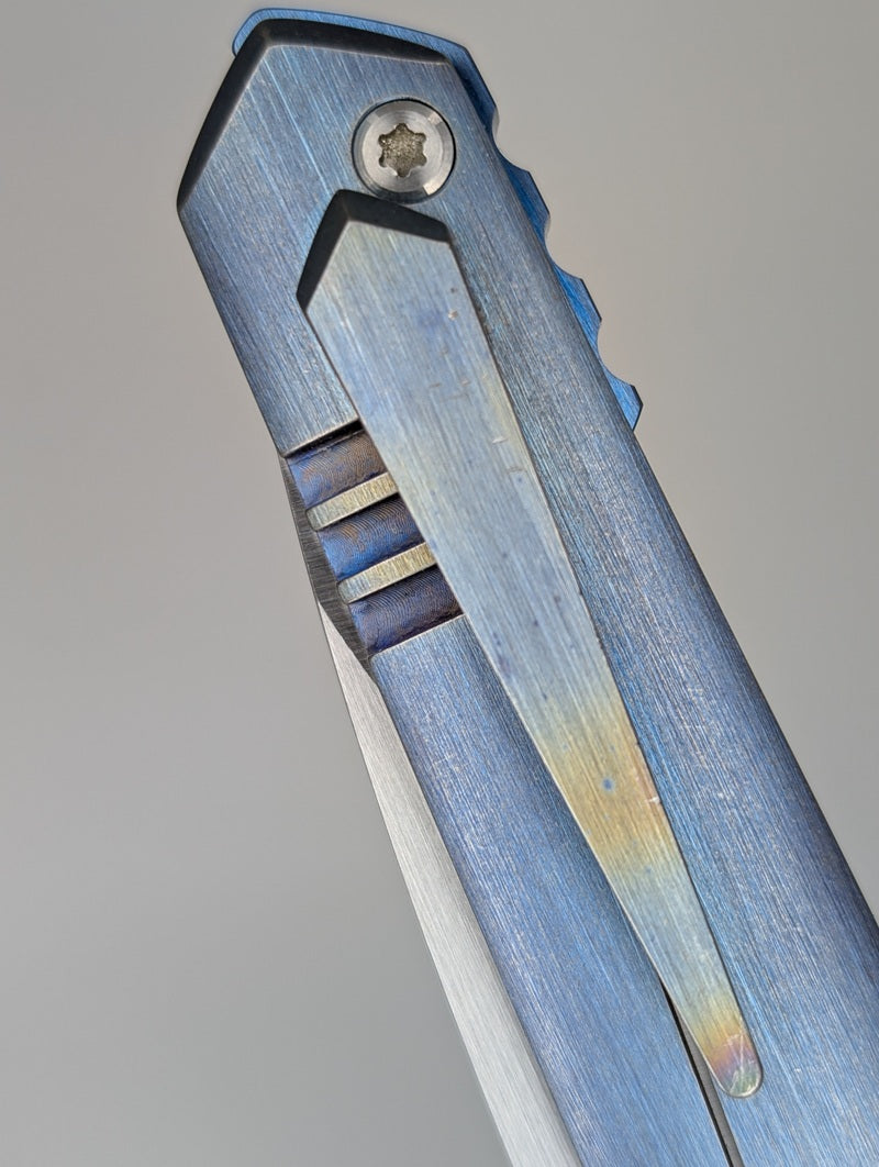 *Consignment* Sergey Rogovets iCePick Blue Anodized Titanium Frame Lock Folding Knife
