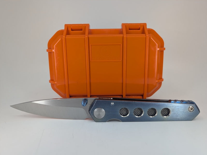 *Consignment* Sergey Rogovets iCePick Blue Anodized Titanium Frame Lock Folding Knife