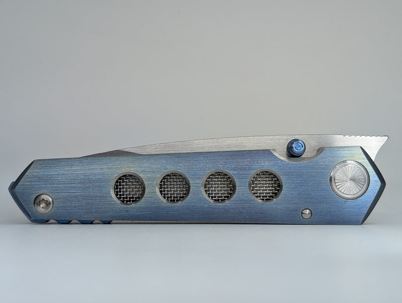 *Consignment* Sergey Rogovets iCePick Blue Anodized Titanium Frame Lock Folding Knife