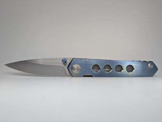 *Consignment* Sergey Rogovets iCePick Blue Anodized Titanium Frame Lock Folding Knife