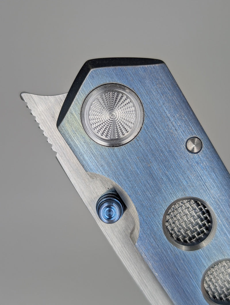 *Consignment* Sergey Rogovets iCePick Blue Anodized Titanium Frame Lock Folding Knife