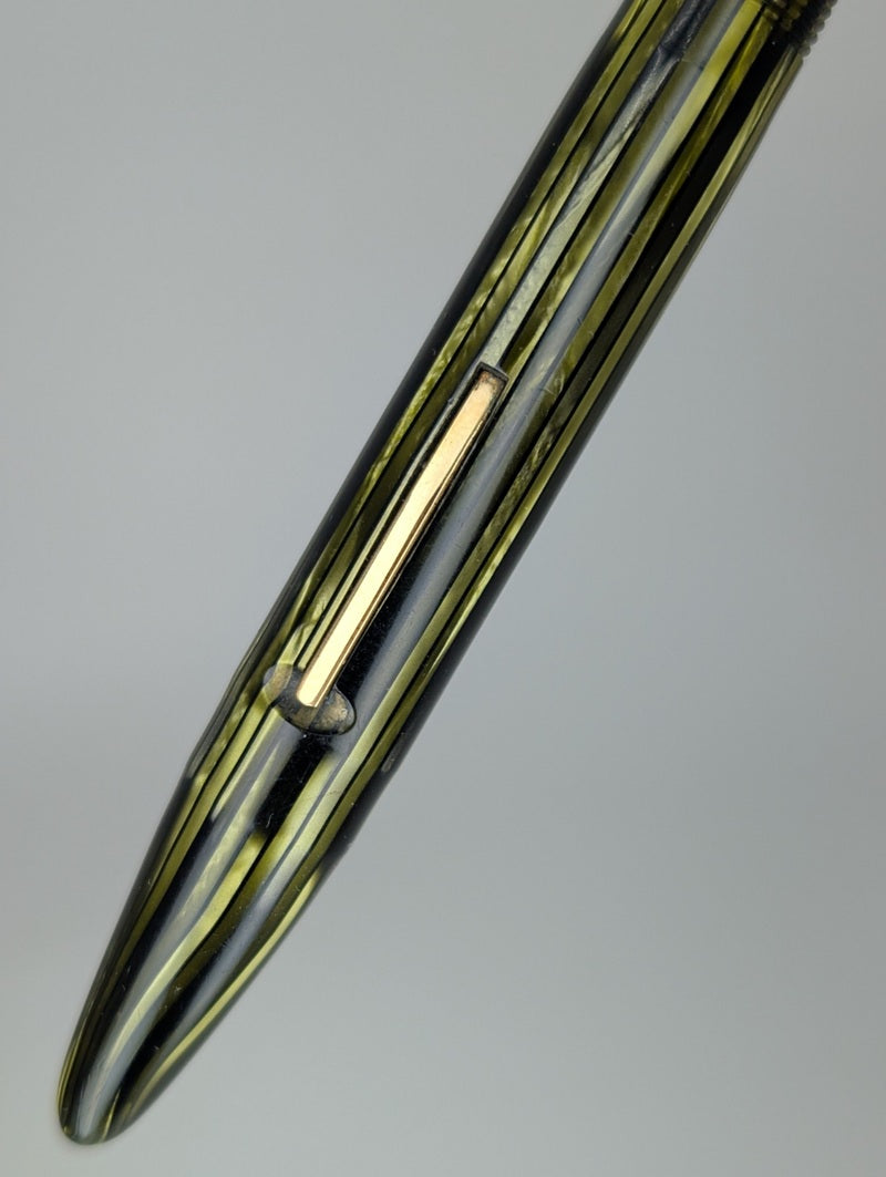 *Consignment* Sheaffer Lifetime Green Striped Fountain Pen Steel Extra Fine Nib