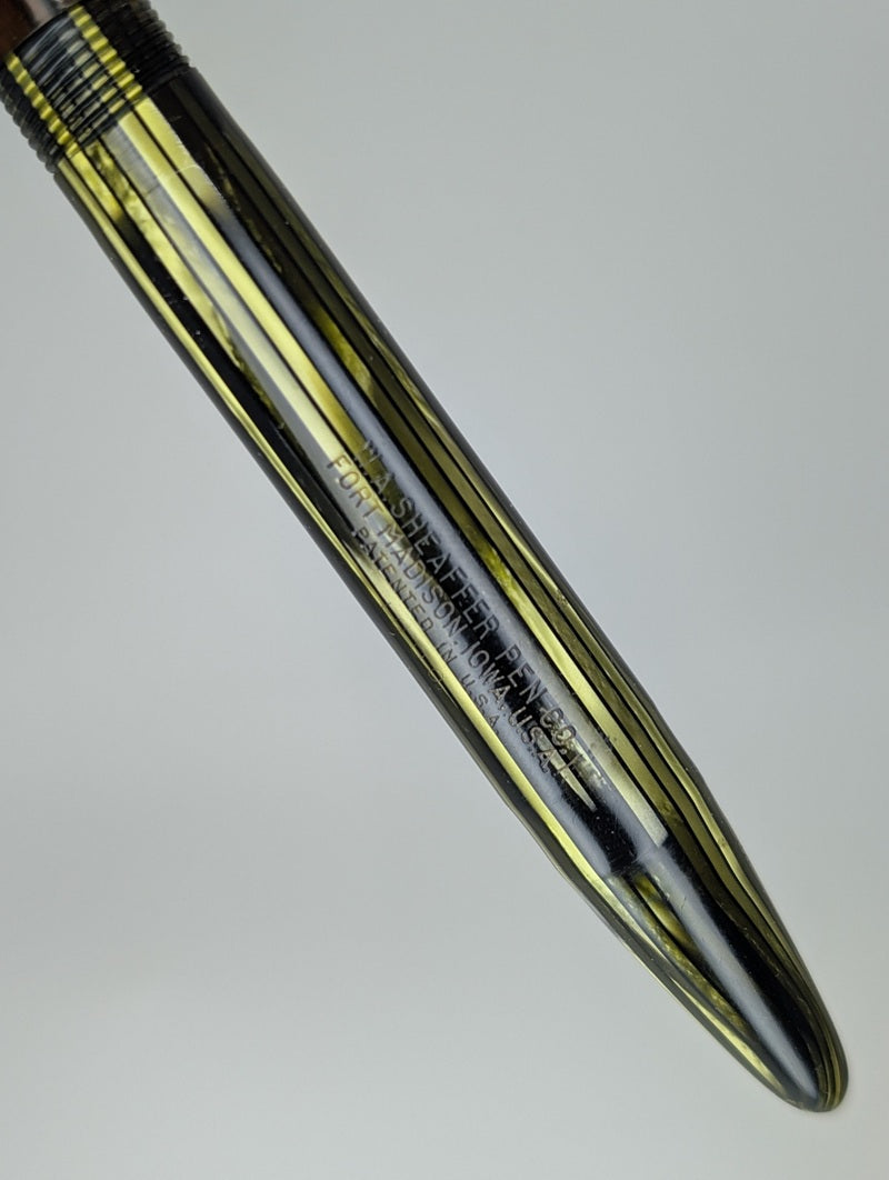 *Consignment* Sheaffer Lifetime Green Striped Fountain Pen Steel Extra Fine Nib