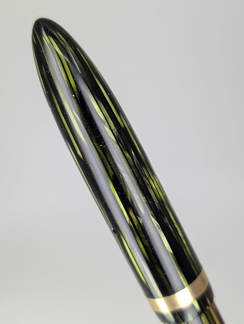 *Consignment* Sheaffer Lifetime Green Striped Fountain Pen Steel Extra Fine Nib