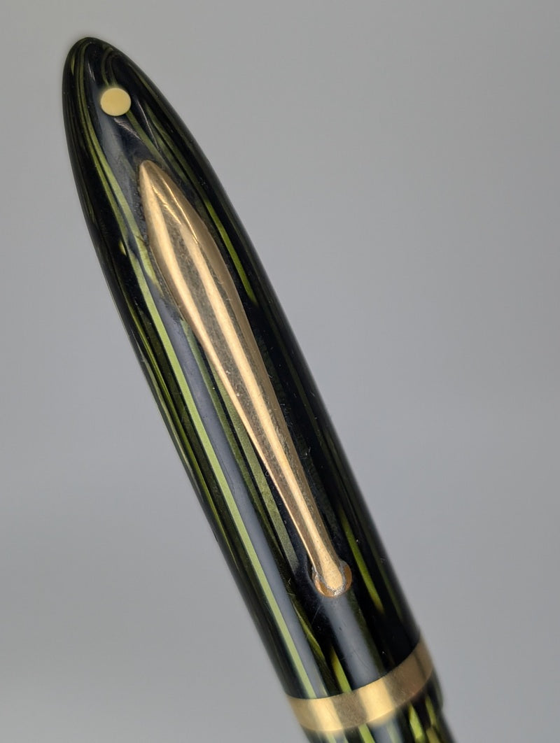 *Consignment* Sheaffer Lifetime Green Striped Fountain Pen Steel Extra Fine Nib