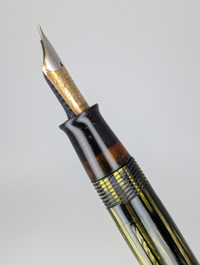 *Consignment* Sheaffer Lifetime Green Striped Fountain Pen Steel Extra Fine Nib