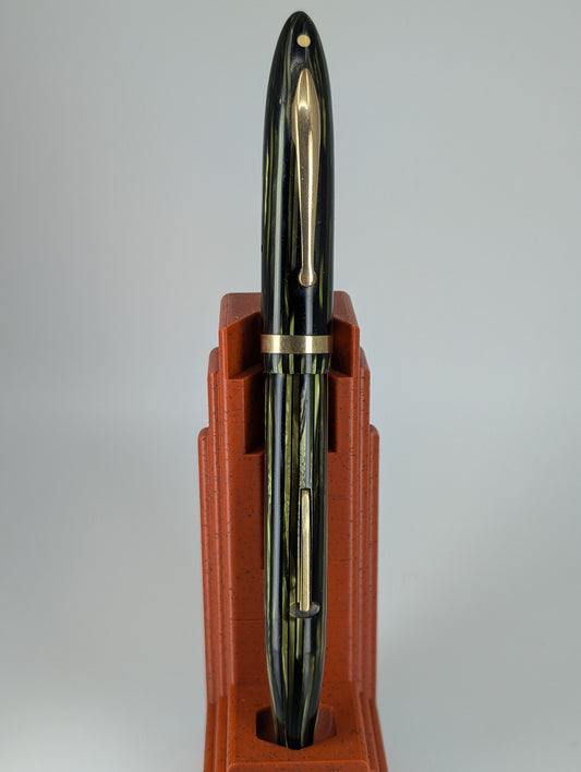 *Consignment* Sheaffer Lifetime Green Striped Fountain Pen Steel Extra Fine Nib