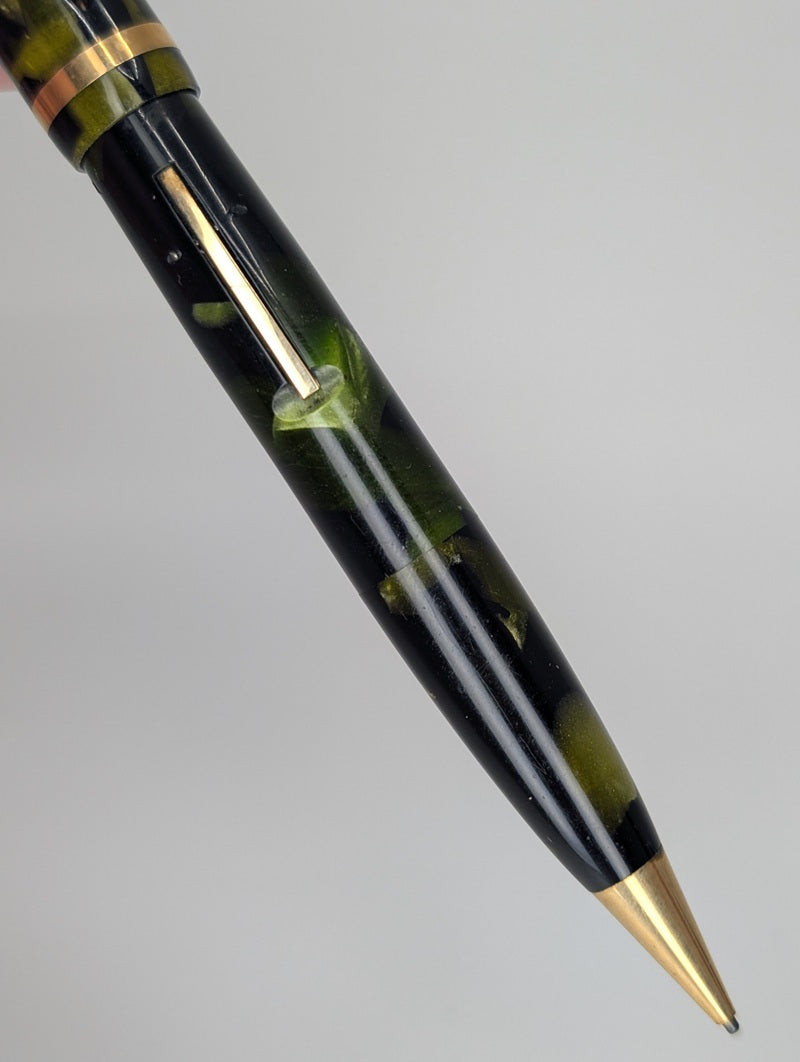 *Consignment* Sheaffer Vintage 2 in 1 Fountain Pen / Pencil Green Black Marble Steel Fine Nib