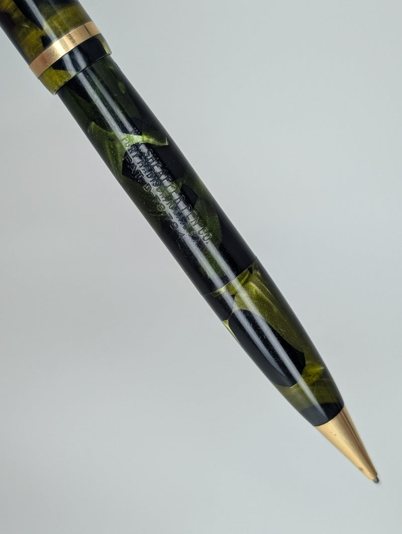 *Consignment* Sheaffer Vintage 2 in 1 Fountain Pen / Pencil Green Black Marble Steel Fine Nib