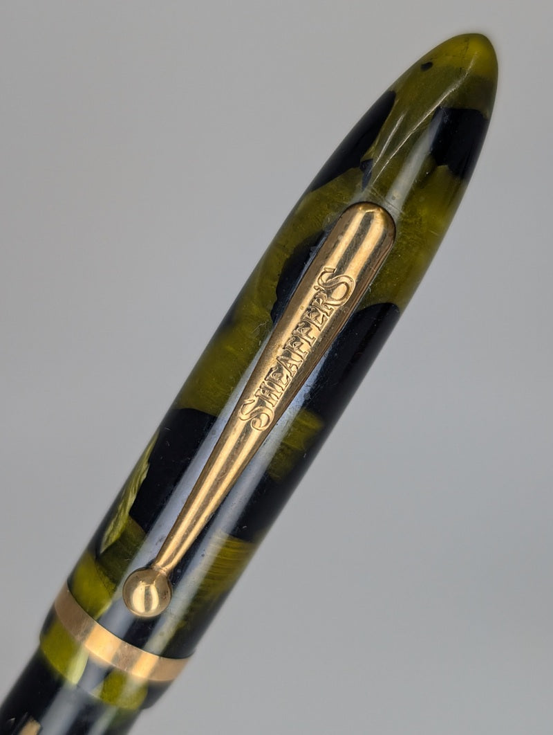*Consignment* Sheaffer Vintage 2 in 1 Fountain Pen / Pencil Green Black Marble Steel Fine Nib