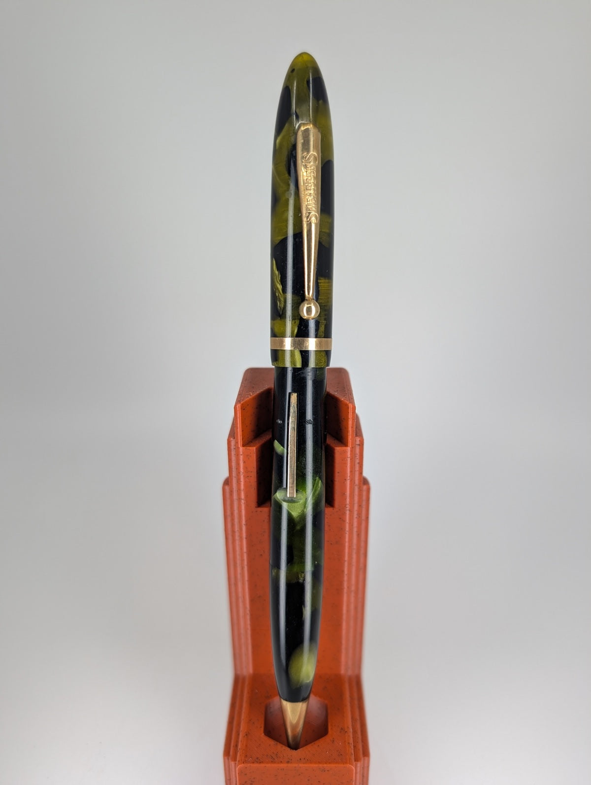 *Consignment* Sheaffer Vintage 2 in 1 Fountain Pen / Pencil Green Black Marble Steel Fine Nib