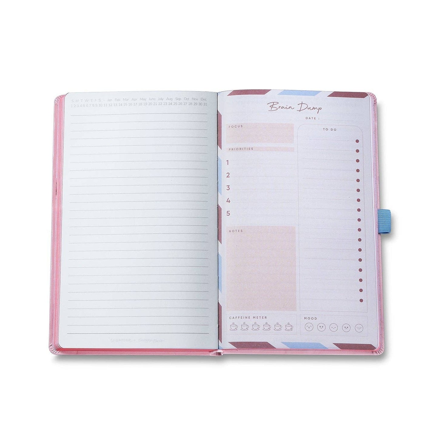 Sheaffer Emily In Paris Special Edition Eiffel Tower A5  Open planner with lined pages and a monthly calendar on a white background