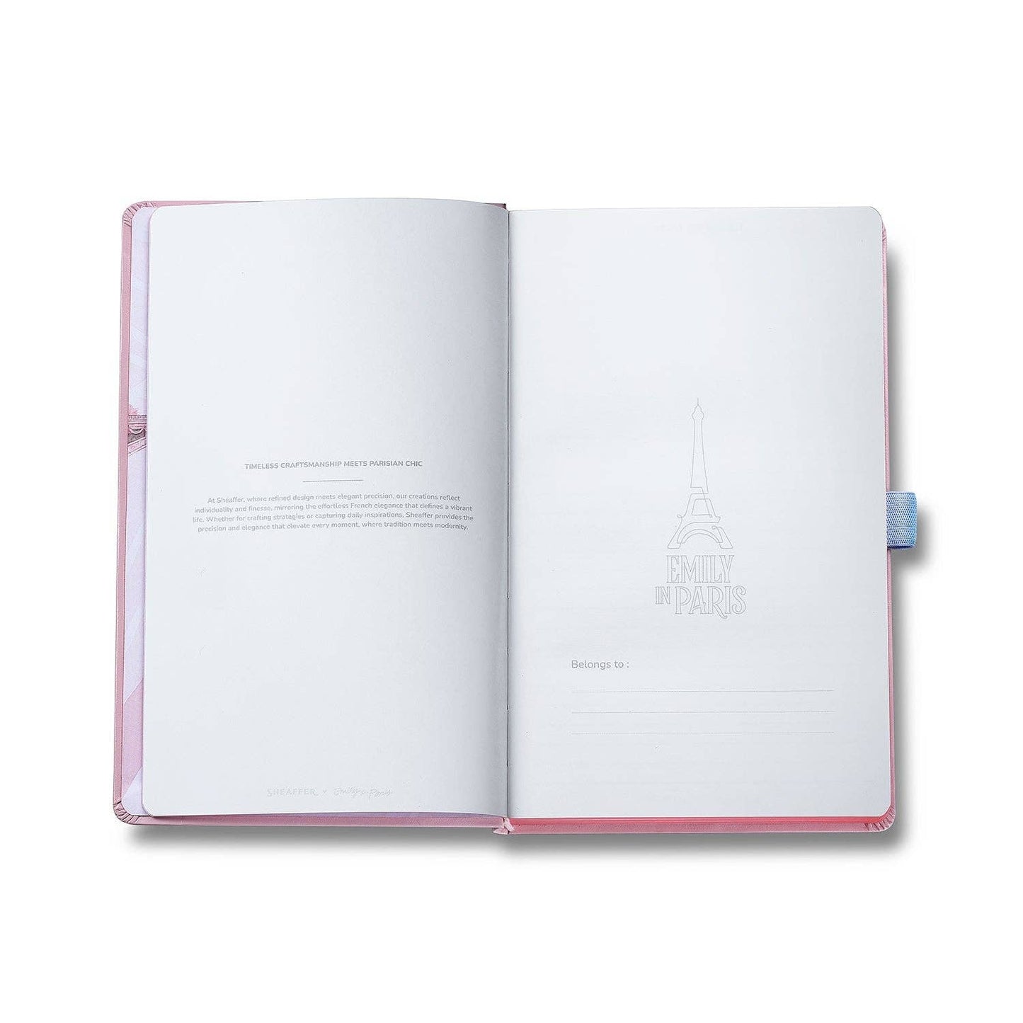 Sheaffer Emily In Paris Special Edition Eiffel Tower A5 Pink Notebook Open notebook with pink cover on a white background
