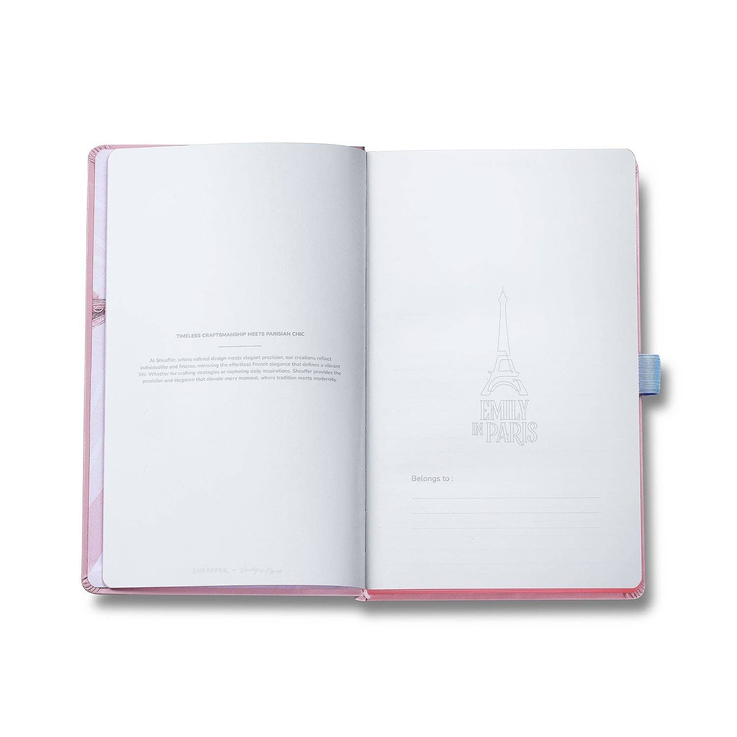 Sheaffer Emily In Paris Special Edition Eiffel Tower A5 Pink Notebook Open notebook with pink cover on a white background