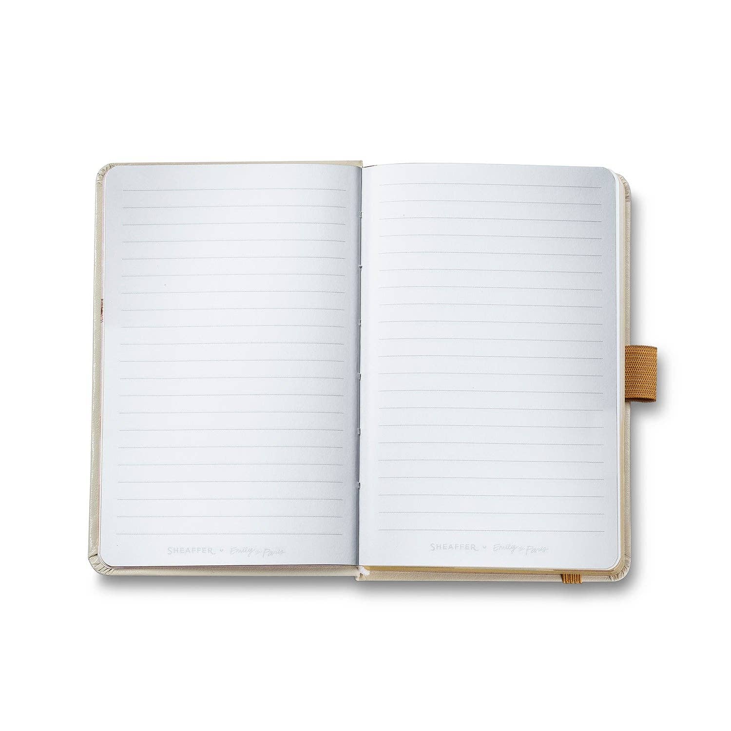 Open notebook with lined pages on a white background