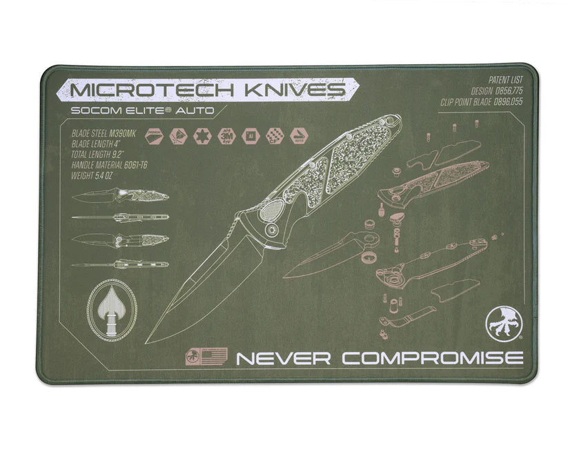 Microtech Socom work mat with exploded diagram
