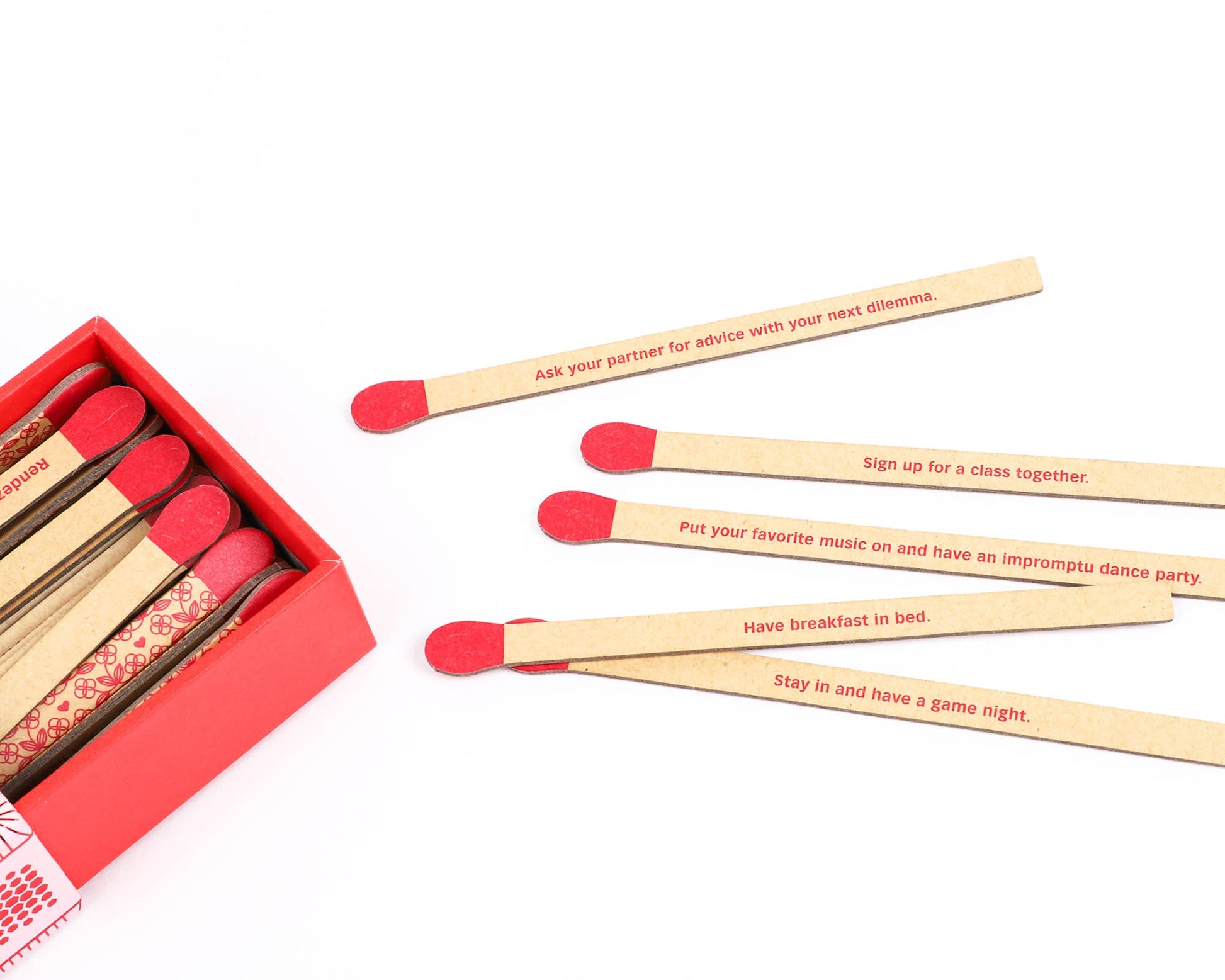 Matches with romantic sayings on a white background