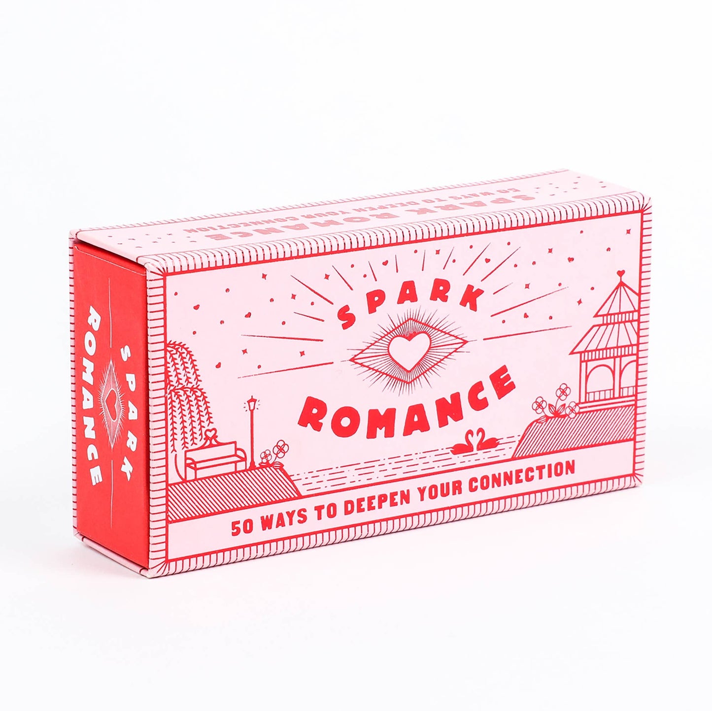 Box labeled 'Spark Romance' with decorative elements on a white background