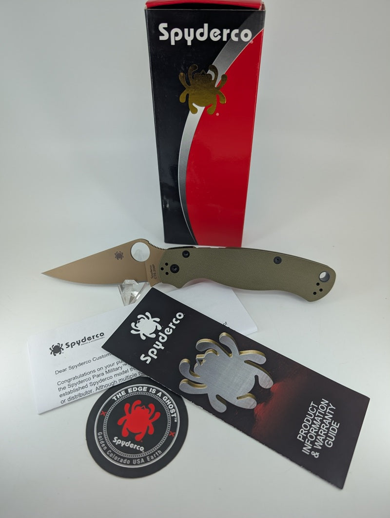 *Consignment* Spyderco x REC Exclusive Para 2 Olive Drab G10 Compression Lock Folding Knife