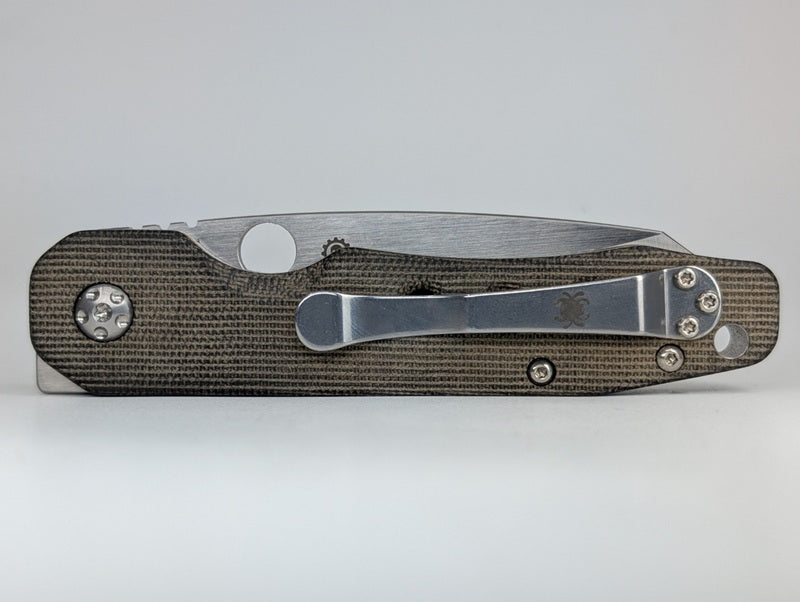 *Consignment* Spyderco Smock Green Canvas Micarta 20CV Button Compression Lock Folding Knife