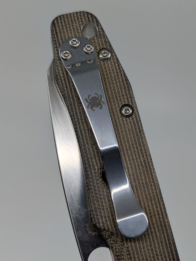 *Consignment* Spyderco Smock Green Canvas Micarta 20CV Button Compression Lock Folding Knife