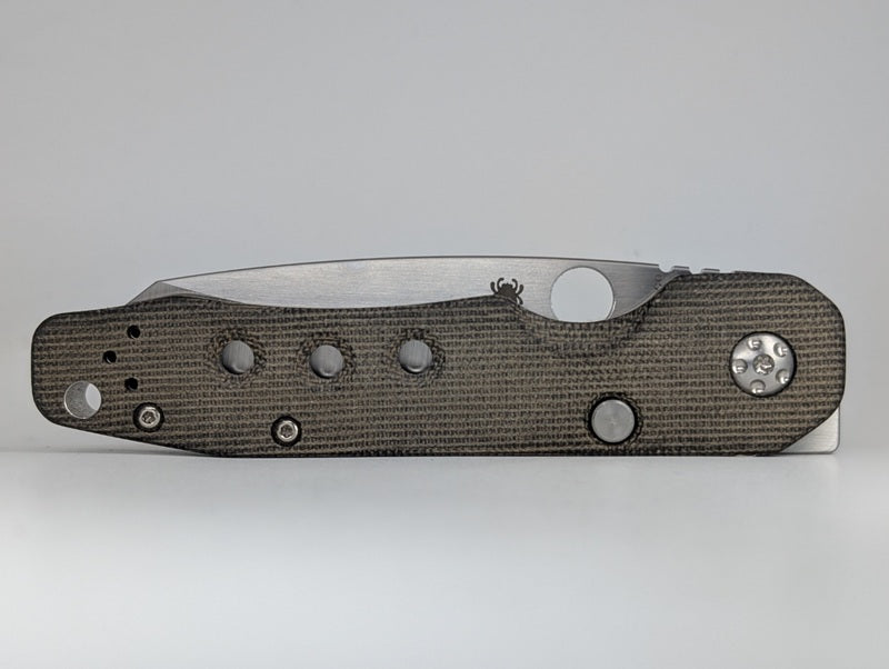 *Consignment* Spyderco Smock Green Canvas Micarta 20CV Button Compression Lock Folding Knife