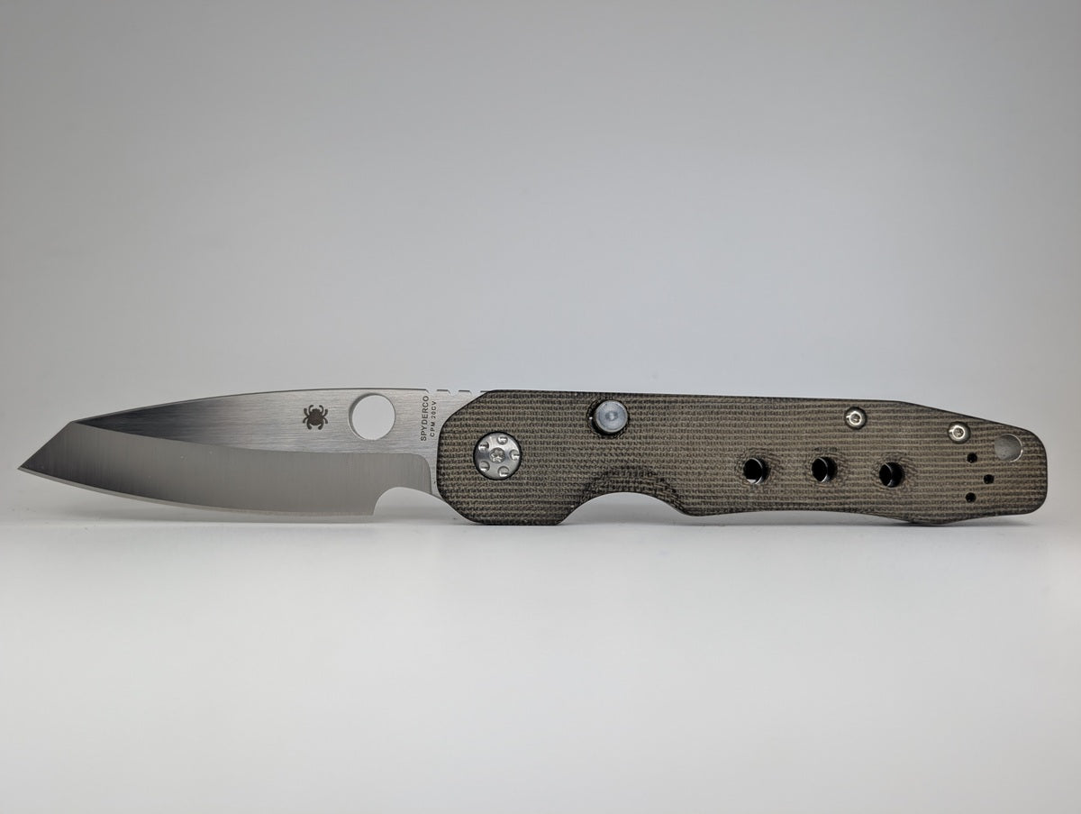 *Consignment* Spyderco Smock Green Canvas Micarta 20CV Button Compression Lock Folding Knife