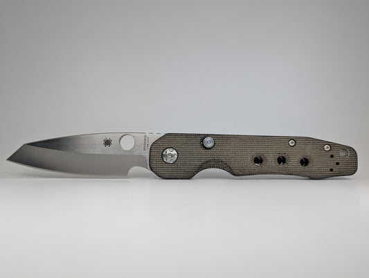 *Consignment* Spyderco Smock Green Canvas Micarta 20CV Button Compression Lock Folding Knife