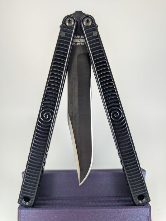 *Consignment* Squid Industries Blade Show 2023 Krake Raken v3 Black Wave Bowie Inked Live Blade Balisong