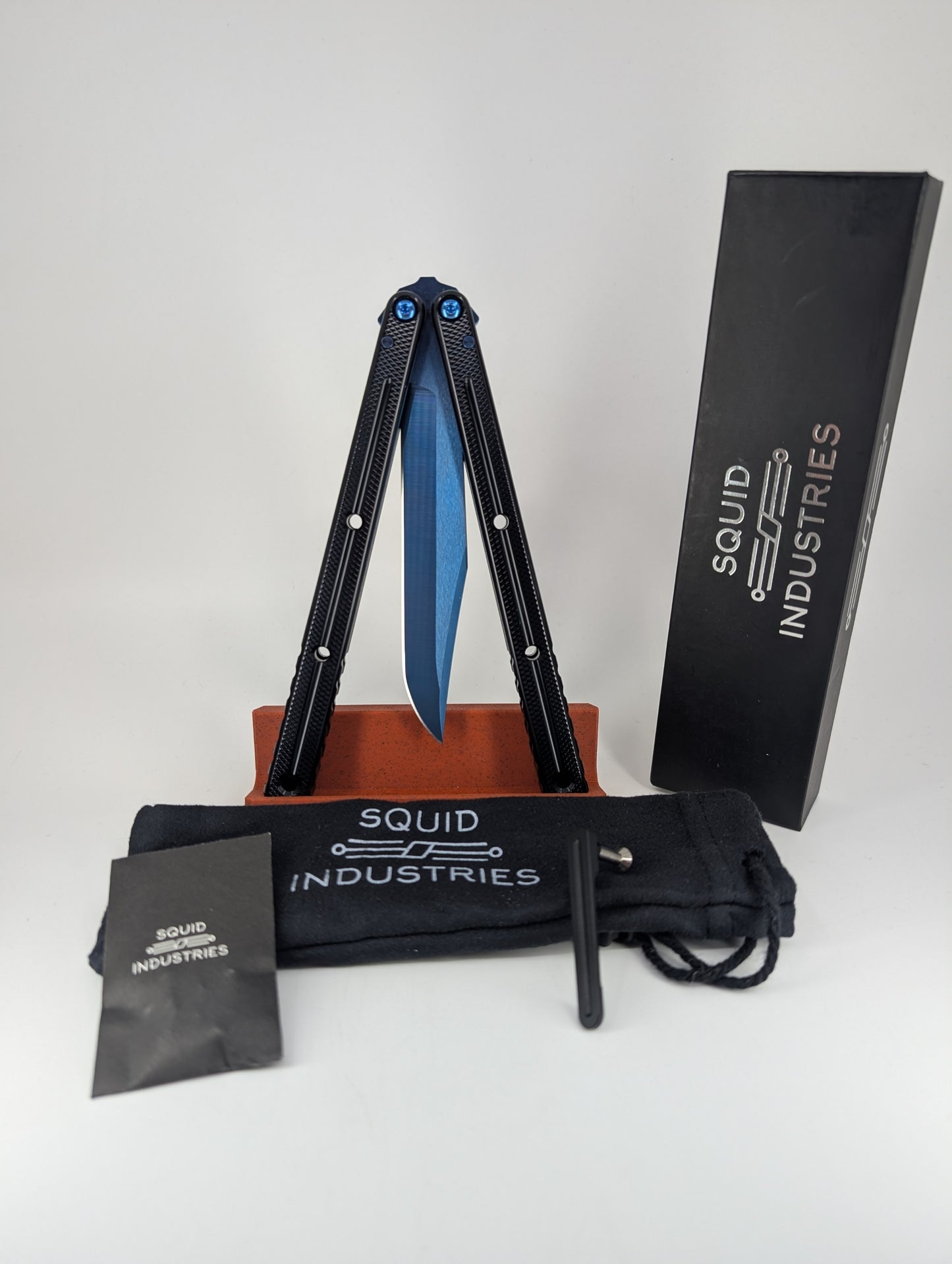 *Consignment* Squid Industries Krake Raken V3 Sapphire Bowie Black Live Blade Balisong