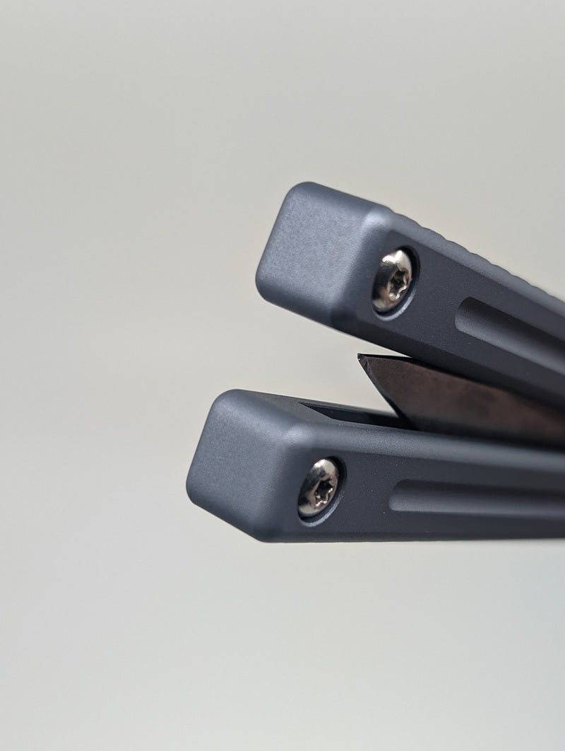 *Consignment* Squid Industries Mako Harpoon Gunmetal Aluminum Live Blade Balisong