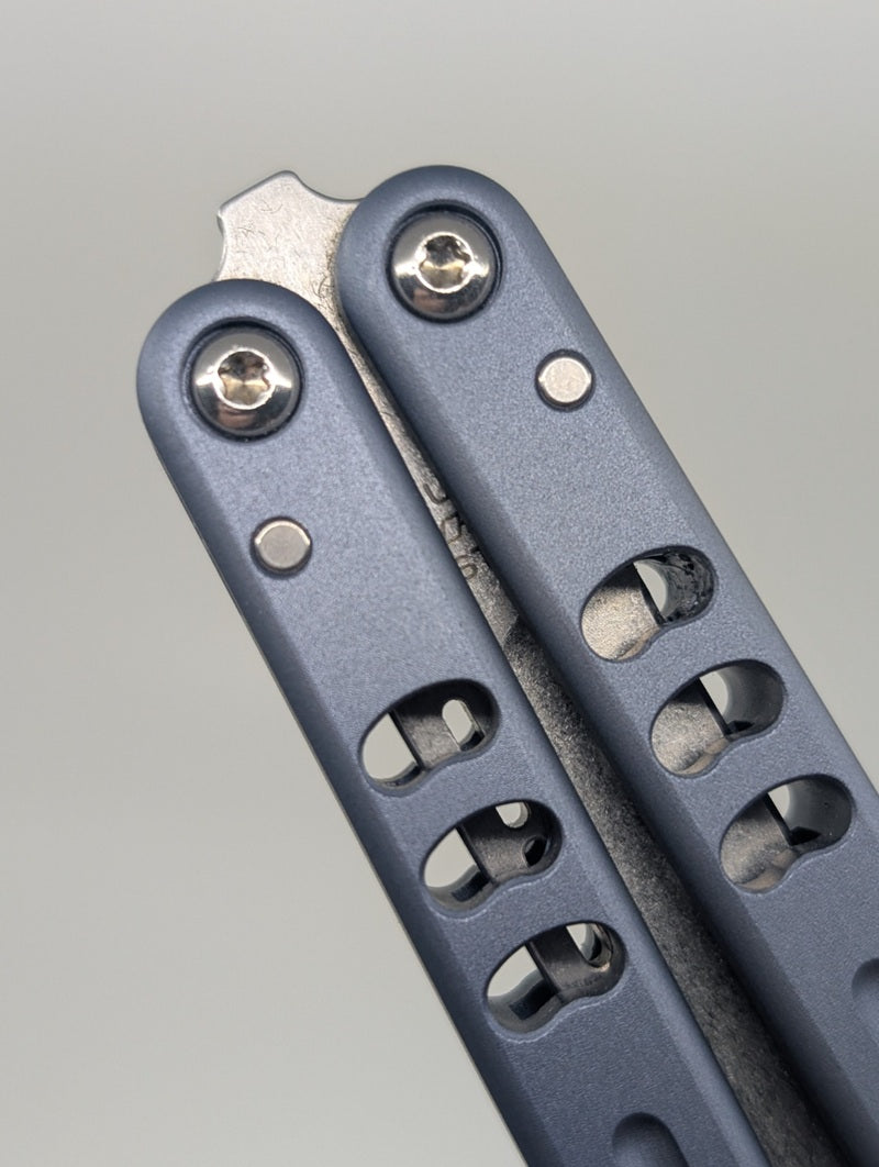 *Consignment* Squid Industries Mako Harpoon Gunmetal Aluminum Live Blade Balisong