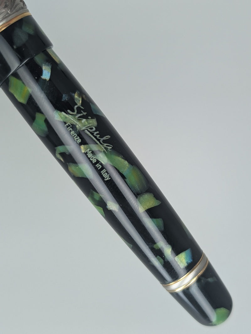 *Consignment* Stipula Etruria Magnifica Green Celluloid Fountain Pen Titanium Flex Nib #95 of 351