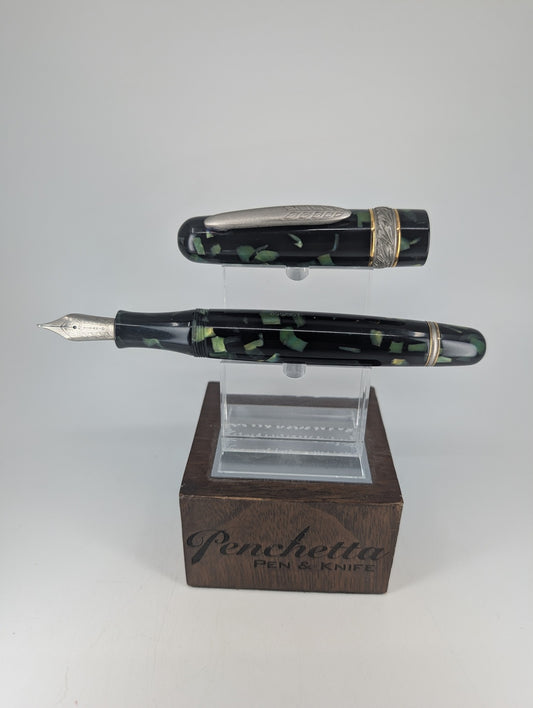 *Consignment* Stipula Etruria Magnifica Green Celluloid Fountain Pen Titanium Flex Nib #95 of 351