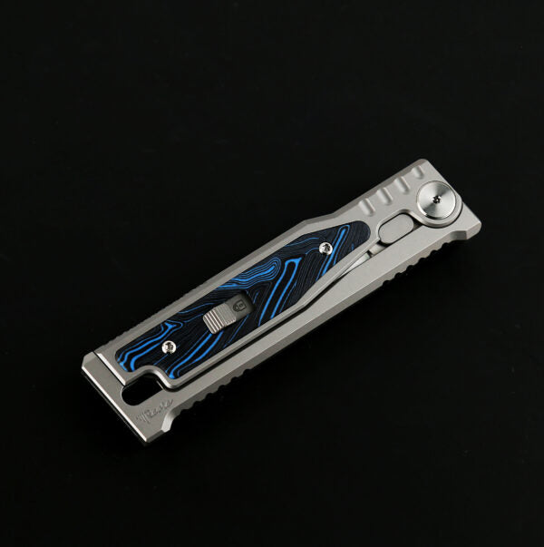Reate EXO-M Damascus Blue Handle Design Tanto Blade Gravity Knife