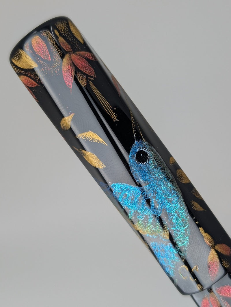 *Consignment* Taccia Palisades Octagonal Chinkin Hummingbird Fountain Pen 18kt Gold Medium Nib
