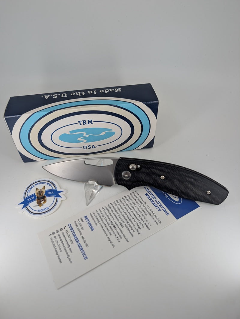 *Consignment* Three Rivers Manufacturing Bulldog Rev B Double Black Micarta 3D Folding Knife