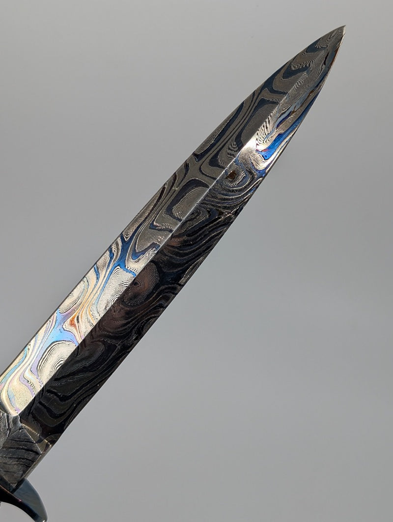 *Consignment* Todd Kopp Knives Custom Blued Damascus Fixed Blade Knife w/ Walrus Ivory Handle