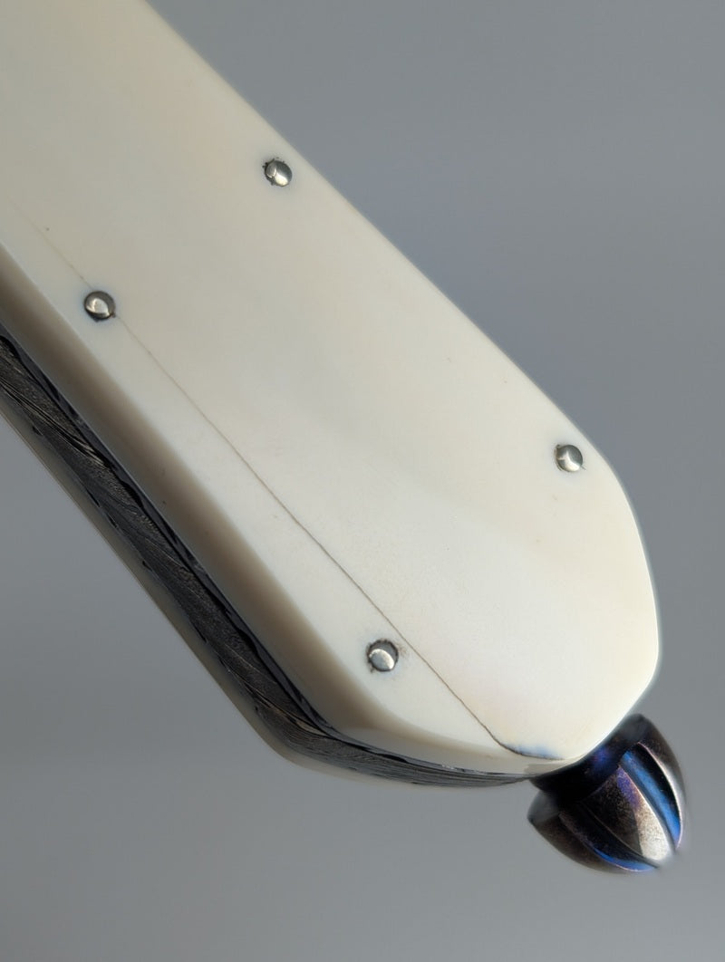 *Consignment* Todd Kopp Knives Custom Blued Damascus Fixed Blade Knife w/ Walrus Ivory Handle