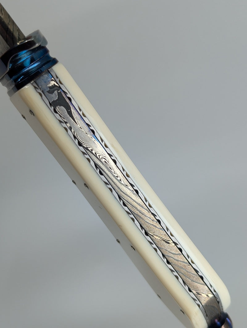 *Consignment* Todd Kopp Knives Custom Blued Damascus Fixed Blade Knife w/ Walrus Ivory Handle