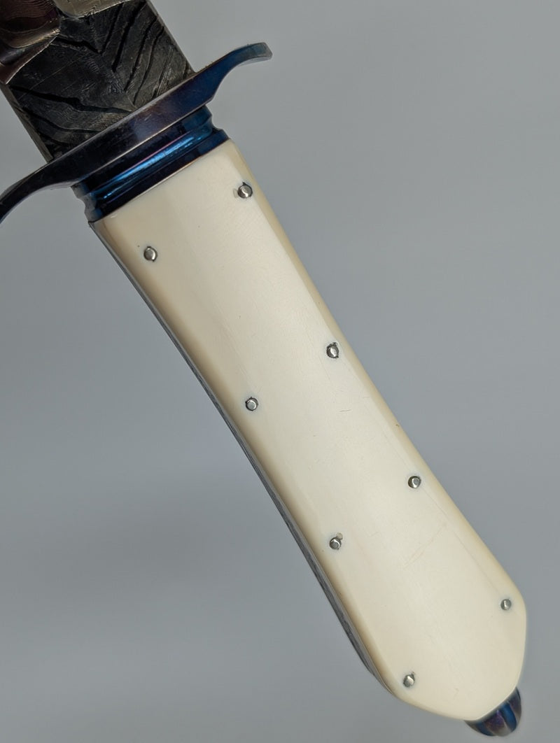 *Consignment* Todd Kopp Knives Custom Blued Damascus Fixed Blade Knife w/ Walrus Ivory Handle