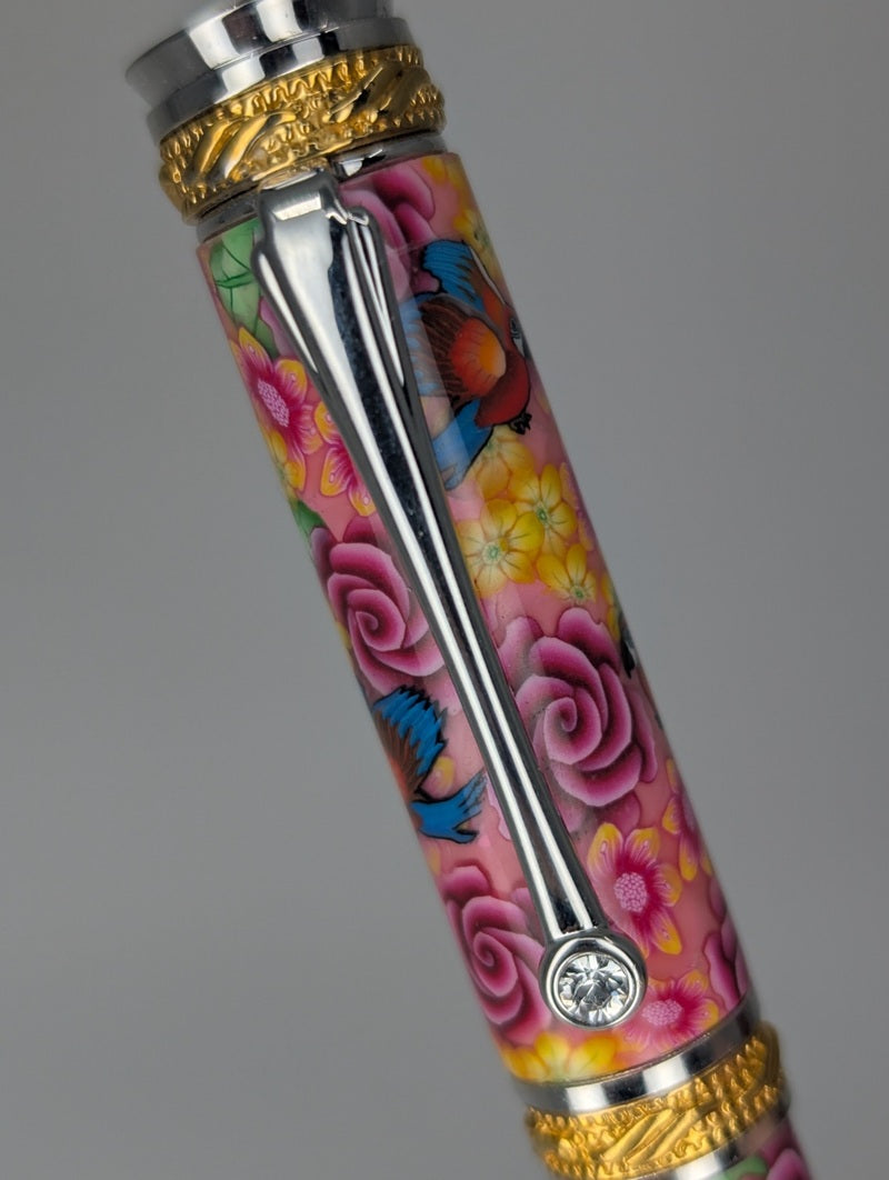*Consignment* Toni Ransfield Pink Flowers & Parrot Rollerball Pen