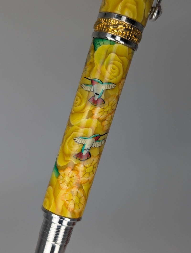 *Consignment* Toni Ransfield Yellow Flowers & Hummingbird Rollerball Pen