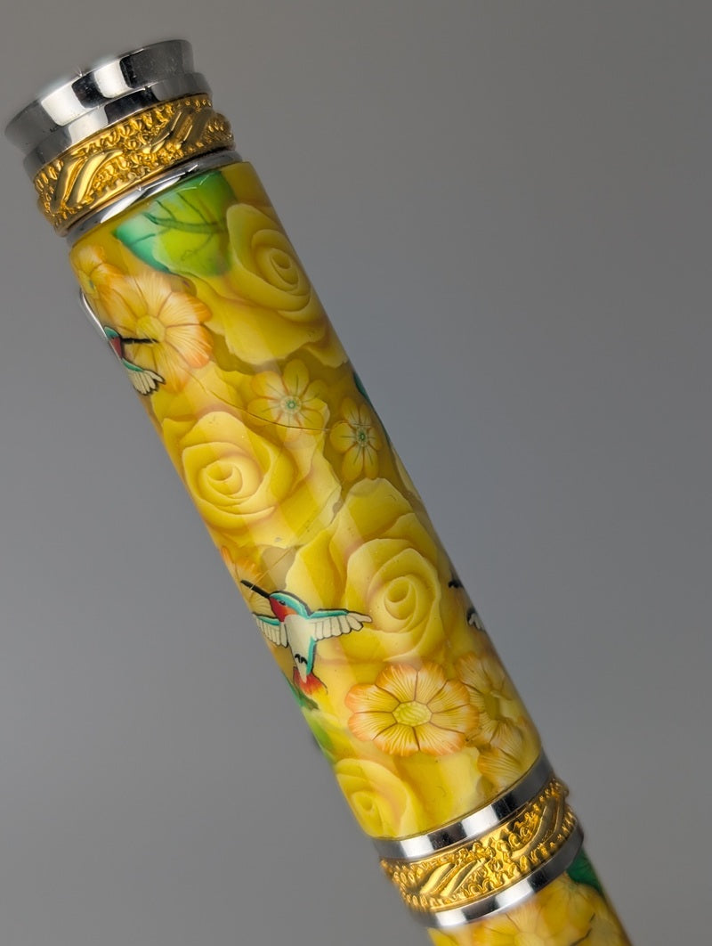 *Consignment* Toni Ransfield Yellow Flowers & Hummingbird Rollerball Pen