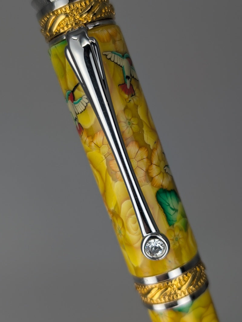 *Consignment* Toni Ransfield Yellow Flowers & Hummingbird Rollerball Pen