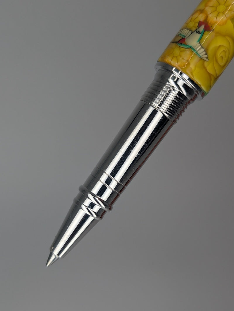 *Consignment* Toni Ransfield Yellow Flowers & Hummingbird Rollerball Pen