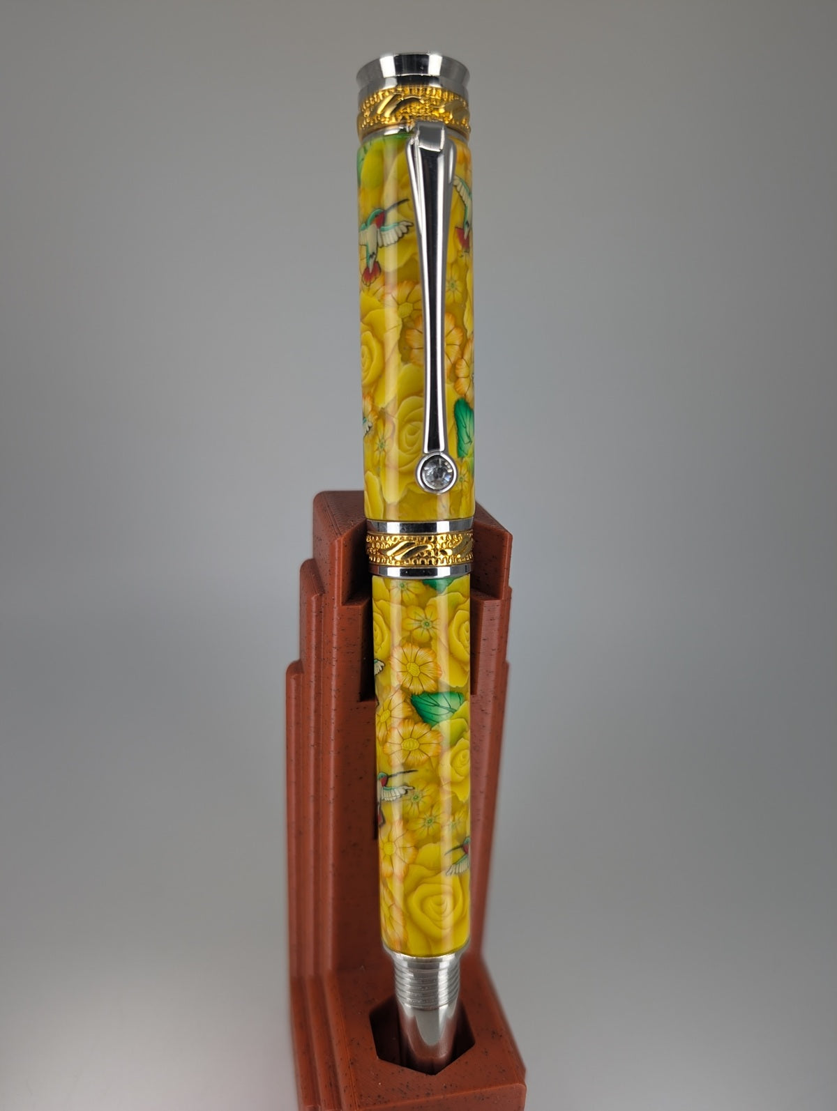 *Consignment* Toni Ransfield Yellow Flowers & Hummingbird Rollerball Pen
