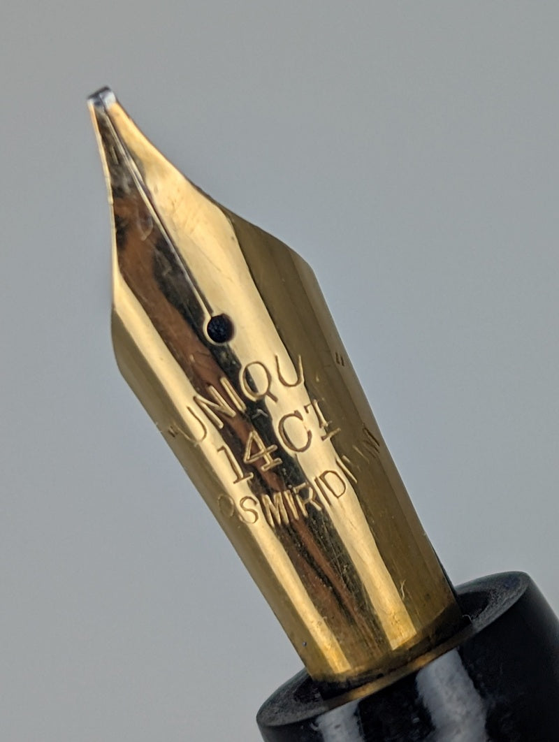 Vintage The "Unique" Pen 1940's Fountain Pen 14k Gold Medium Cursive w/ Italic Grind Nib