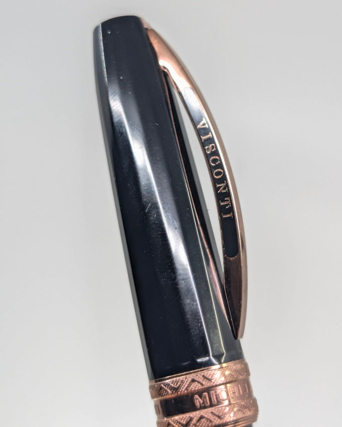 *Consignment* Visconti Michelangelo "Negra Oro Rosa" Fountain Pen 14k Gold Medium Nib